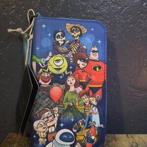 Loungefly Pixar Family Couples Stacked Tech Blue Wristlet Wallet - NEW
